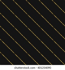 Gold foil glitter line stripes dark seamless pattern. Vector shimmer abstract oblique lines grey texture. Sparkle shiny striped background.