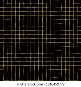 Gold foil grid seamless vector pattern background. Golden shiny hand drawn square shapes. Elegant background for digital paper, New Year, wedding, party invitation, birthday celebration, flyer