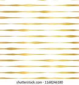 Gold foil hand drawn horizontal lines seamless vector pattern. Golden wavy irregular stripes on white background. Elegant design for digital paper, banner, wedding, party, birthday, invite, gift wrap
