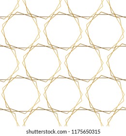 Gold foil hexagons seamless vector pattern background. Geometric metallic shiny gold foil shapes on white background. Elegant & fancy design for digital paper, gift wrap, birthday card, wedding, party