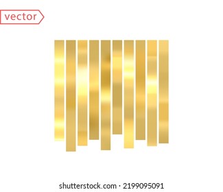 Juego De Líneas De Tinsel Holográfico De Oro. Decoración tradicional para Navidad, Año Nuevo, Cumpleaños y muchas otras vacaciones. Textura de gradientes dorados. Aislado sobre fondo blanco. Vector realista