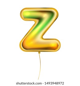 Gold foil inflated alphabet symbol, isolated letter Z