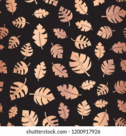Gold foil leaves seamless vector background. Shiny leaf on black pattern. Shiny metallic elegant backdrop for wedding, celebration, party, card, invitation, birthday, paper, web banner, Thanksgiving