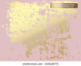 Gold foil metal. Metallic gradient. Gold on rose. Golden rough texture background. Scratched patina golden backgdrop. Gold marbling vector texture. 