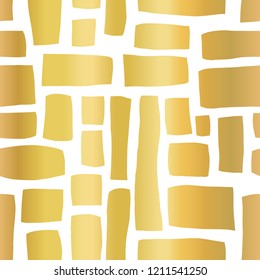 Gold foil Rectangle shapes hand drawn abstract seamless vector pattern. Metallic shiny blocks on white background. Hand drawn background - Christmas, page fill, digital paper, packaging, celebration