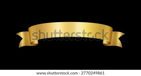 Gold foil ribbon isolated on black background. Shiny old label, wave banner element. Vector golden promotion retro decoration, yellow price sale