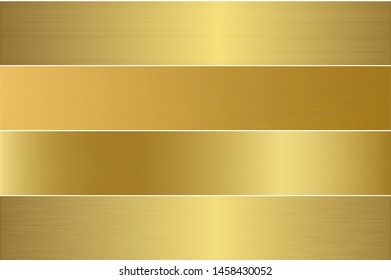 Gold foil scratched chrome metallic texture vector icon set. Shiny golden brushed vector metallic gradient background for banner, label, medal, button. Grunge gold vintage abstract gradient