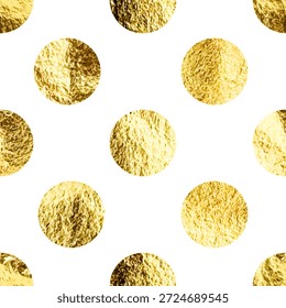 Goldfolie nahtlose Textur, glänzende handgefertigte Kreise. Goldenes glitzerndes Muster. Glänzender, handgezeichneter Hintergrund. Hochzeit, Grußkartendekorationselemente. Moderne minimalistische Kunst. Vektorgrafik