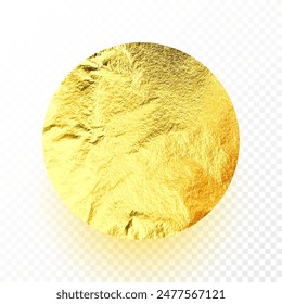 Gold foil, shiny handmade circle. Golden glittering texture, pattern. Luxury shining hand drawn background. Wedding, greeting card decoration element. Modern minimalist art. Vector illustration