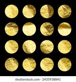 Gold foil, shiny handmade circles. Golden glittering texture, pattern. Luxury shining hand drawn background. Wedding, greeting card decoration elements. Modern minimalist art. Vector illustration