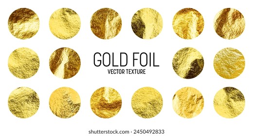 Gold foil, shiny handmade circles. Golden glittering texture, pattern. Luxury shining hand drawn background. Wedding, greeting card decoration elements. Modern minimalist art. Vector illustration