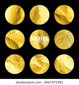 Lámina de oro, círculos brillantes hechos a mano. Textura dorada brillante, patrón. Fondo dibujado a mano brillante de lujo. Boda, Elementos de decoración de tarjetas de felicitación. Arte moderno minimalista. Ilustración vectorial