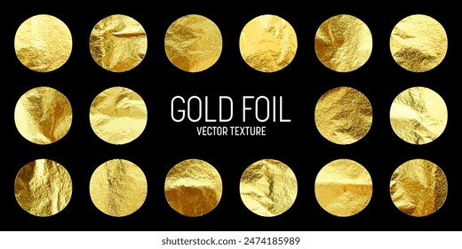 Gold foil, shiny handmade circles. Golden glittering texture, pattern. Luxury shining hand drawn background. Wedding, greeting card decoration elements. Modern minimalist art. Vector illustration.
