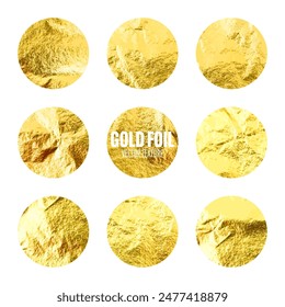 Gold foil, shiny handmade circles. Golden glittering texture, pattern. Luxury shining hand drawn background. Wedding, greeting card decoration elements. Modern minimalist art. Vector illustration