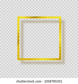 Gold foil smudge frame. Yellow gloss grunge texture decor isolated on transparent background. Vector glitter gold metallic gradient border pattern for your design
