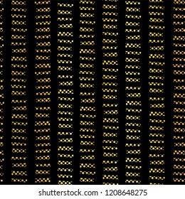 Gold foil stripes seamless vector pattern. Horizontal golden textured blocks in vertical lines on black background. For digital paper, web banner, New Year, party invitation, birthday celebration