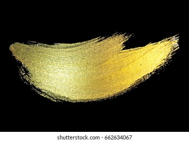 Gold Foil Stroke. Watercolor Texture Paint Stain Abstract Illustration. Shining brush stroke for you amazing design project.