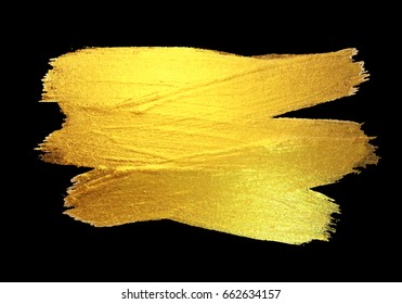 Gold Foil Stroke. Watercolor Texture Paint Stain Abstract Illustration. Shining brush stroke for you amazing design project.