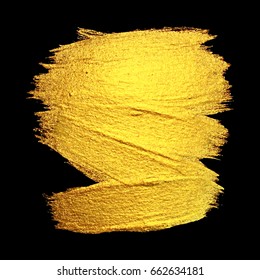 Gold Foil Stroke. Watercolor Texture Paint Stain Abstract Illustration. Shining brush stroke for you amazing design project. Black Background. 