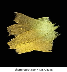 Gold Foil Stroke. Watercolor Texture Paint Stain Abstract Illustration. Shining brush stroke for you amazing design project.