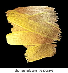 Gold Foil Stroke. Watercolor Texture Paint Stain Abstract Illustration. Shining brush stroke for you amazing design project.