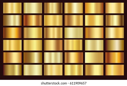 Gold foil texture background set. Vector golden, copper, brass and metal gradient template. - Shutterstock ID 611909657
