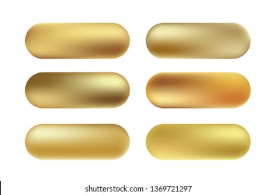 Gold foil texture buttons set.  Vector golden elegant, shiny and metallic gradient collection