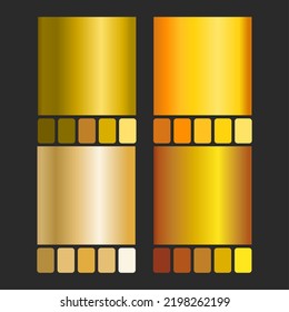 Colección de textura de lámina de oro con paleta de colores. Vector de oro elegante realista, plantilla de gradiente brillante y metálico para borde dorado, marco, diseño de cinta. fondo vectorial