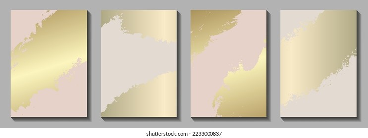 Gold foil texture set with pastel beige and brown autumn tones. Abstract vector illustration torn paper. Template cover design, cards, flyer, poster, banner. Place for text.