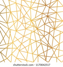 Gold foil wire triangles geometric seamless mosaic repeat pattern background - stock vector