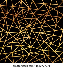 Gold foil wire triangles geometric seamless mosaic repeat pattern background - vector