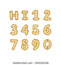 Gold foiled balloons vector isolated elements set numbers
