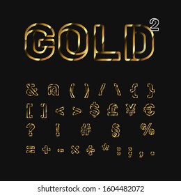 Gold folded line fontset, vector illustration