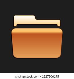 Gold Folder icon isolated on black background. Long shadow style. Vector.