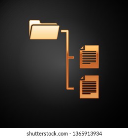 Gold Folder tree icon isolated on black background. Computer network file folder organization structure flowchart. Vector Illustration