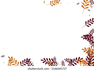 Gold Foliage Background White Vector. Leaves Decoration Set. Golden Herb. Brown Plant Symbol. Organic Design.