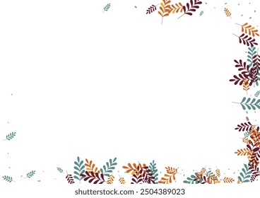 Gold Foliage Background White Vector. Leaves October Set. Green Leaf. Golden Plant Drawn. Natural Texture.
