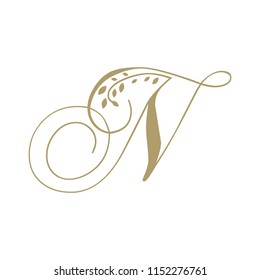 Gold foliage, script letter N