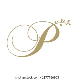 Gold Foliage, Script Letter P