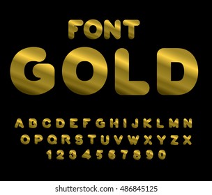 Gold font. ABC of Gold. Precious metal alphabet. Yellow iridescent letters. Jewel lettering
