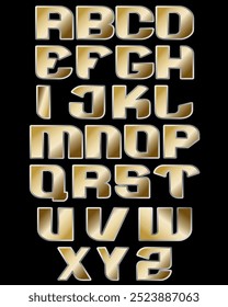 Tipografía del alfabeto de fuente dorada. Vector tipo de letra de oro con efecto de oro 3D sobre fondo negro