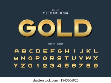 Gold font and alphabet vector, Golden bold typeface letter and number design, Graphic text on background