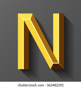 Gold Font With Bevel, Letter N Vector