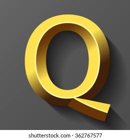 Gold font with bevel, letter Q vector