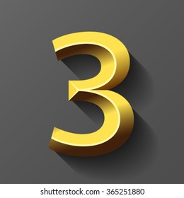 Gold font with bevel, number 3 vector