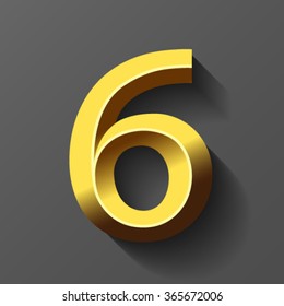 Gold Font With Bevel, Number 6 Vector