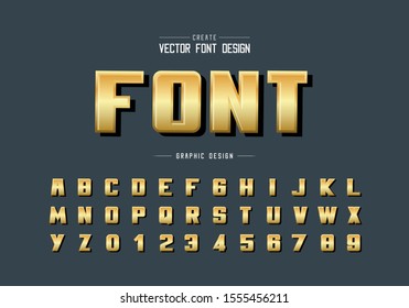 Gold font and bold alphabet vector, Golden writing typeface and number design, Graphic text on background