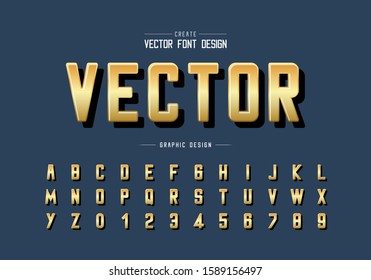 Gold font and round alphabet vector, Golden typeface and letter number design, Graphic text on background