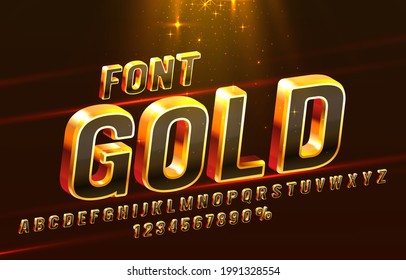 Gold font set collection, letters and numbers symbol. Vector illustration