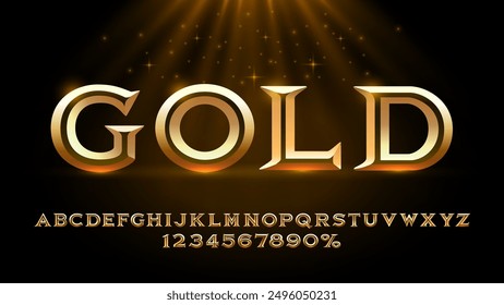 Gold font set collection, letters and numbers symbol. Vector illustration